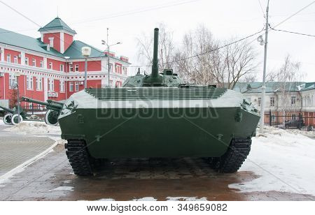 Russia, Saransk. January 21, 2020.
Green Infantry Fighting Vehicle (bmp-1) In The Museum. Armored Ve