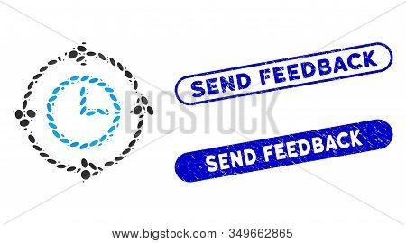 Mosaic Wayback Clock And Grunge Stamp Seals With Send Feedback Text. Mosaic Vector Wayback Clock Is 