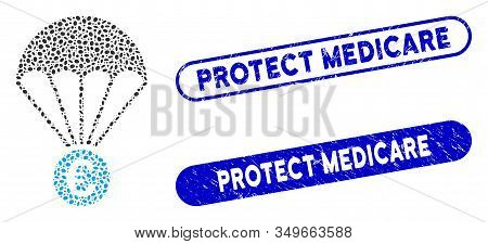 Mosaic Euro Parachute And Grunge Stamp Seals With Protect Medicare Caption. Mosaic Vector Euro Parac