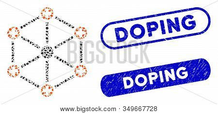 Mosaic Medical Network And Rubber Stamp Seals With Doping Text. Mosaic Vector Medical Network Is Cre