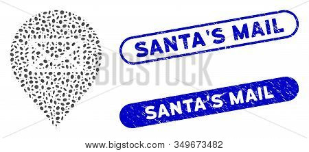 Mosaic Post Office Marker And Corroded Stamp Seals With Santas Mail Phrase. Mosaic Vector Post Offic