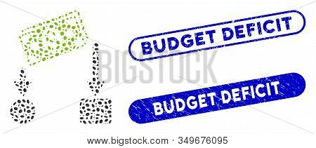 Mosaic Cash Flow And Rubber Stamp Seals With Budget Deficit Caption. Mosaic Vector Cash Flow Is Crea