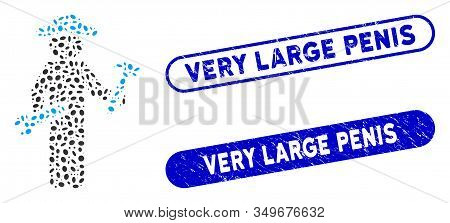 Mosaic Gentleman Serviceman And Corroded Stamp Watermarks With Very Large Penis Caption. Mosaic Vect