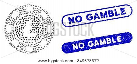 Mosaic Litecoin Casino Chip And Distressed Stamp Seals With No Gamble Text. Mosaic Vector Litecoin C
