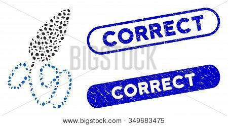 Mosaic Writing Feather And Rubber Stamp Seals With Correct Text. Mosaic Vector Writing Feather Is Fo