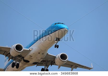 Amsterdam The Netherlands - July 22nd 2018: Ph-exy Klm Cityhopper Embraer Erj-190 Final Approach To 