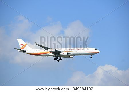 Amsterdam The Netherlands - August 27th 2017: Pz-tcr Surinam Airways Airbus A340-300 Approaching Sch