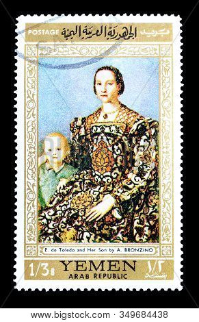Cancelled Postage Stamp Printed By Yemen Arab Republic, That Shows Painting Eleonora De Toledo And H