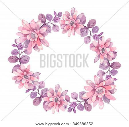 Invitation. Wedding Or Birthday Card. Floral Frame. Watercolor Background With Pink Spring Red And B