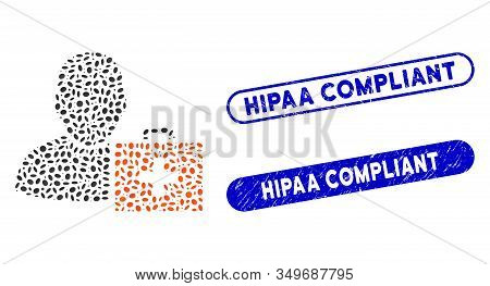 Mosaic First Aid Man And Grunge Stamp Seals With Hipaa Compliant Phrase. Mosaic Vector First Aid Man