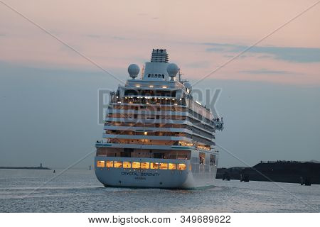 Ijmuiden, The Netherlands -july 27th 2018: Crystal Serenity Owned By Crystal Cruises, Leaving Ijmuid