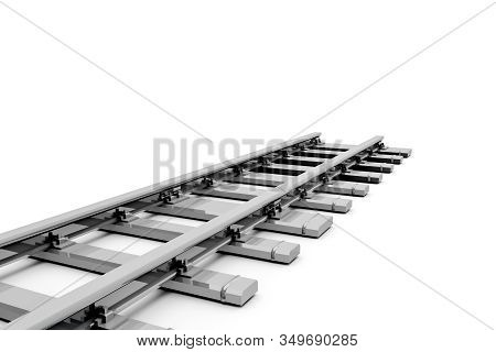 3D Rendering Of Railroad Tracks On White
