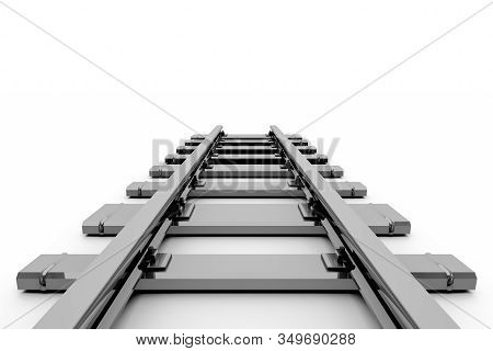 3D Rendering Of Railroad Tracks On White