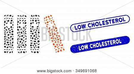 Mosaic Medical Books And Grunge Stamp Seals With Low Cholesterol Text. Mosaic Vector Medical Books I