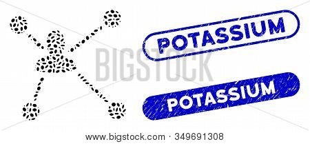 Mosaic Social Graph And Rubber Stamp Seals With Potassium Text. Mosaic Vector Social Graph Is Design