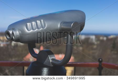 Tourist Binoscope On The Observation Deck In Tallinn
