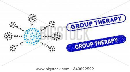 Mosaic Euro Relations And Grunge Stamp Seals With Group Therapy Phrase. Mosaic Vector Euro Relations