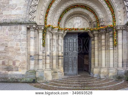 Entrance Of Saint-maurices Basilica In Epinal, The Capital City Of The Vosges Departmend In France