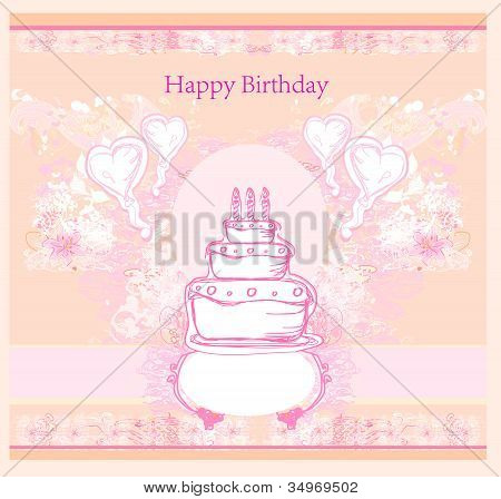 Carte d'anniversaire joyeux avec gâteau d'anniversaire, vector illustration