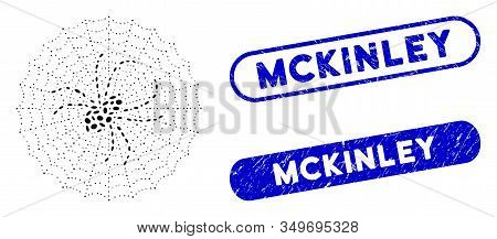 Mosaic Spider Net And Grunge Stamp Seals With Mckinley Caption. Mosaic Vector Spider Net Is Formed W