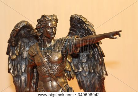 Bronze Sculpture Of Archangel Michael With Wings And Sword