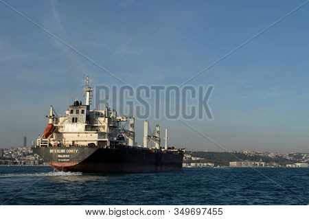 Istanbul,turkey - November 3, 2019:cargo Ship - Bulk Carrier Interlink Comity In The Bosphorus