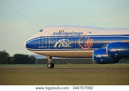 Amsterdam, The Netherlands  - June 1st, 2017: Vq-bvr Airbridgecargo Boeing 747-8f Taking Off From Po