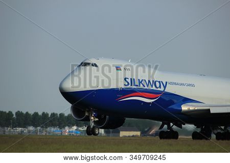 Amsterdam, The Netherlands  -  June 2nd, 2017: Vq-bwy Silk Way West Airlines Boeing 747 Taking Off F