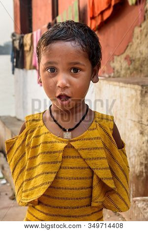 Kolkata, India - March 11, 2019: Indian Surprised Girl On The Street At Mallick Ghat