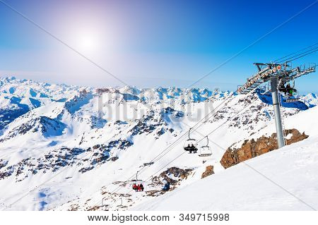 Ski Resort In Winter Alps. Val Thorens, 3 Valleys, France. Beautiful Mountains, Winter Landscape