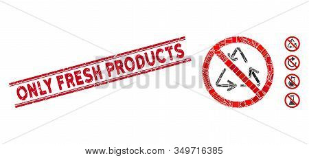 Mosaic No Recycling Icon And Red Only Fresh Products Seal Stamp Between Double Parallel Lines. Flat 