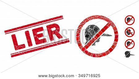 Mosaic No Lier Icon And Red Lier Seal Stamp Between Double Parallel Lines. Flat Vector No Lier Mosai