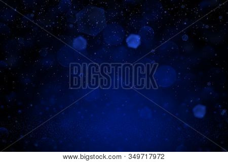 Blue Nice Shiny Abstract Background Glitter Lights And Falling Snow Flakes Fly Defocused Bokeh - Fes