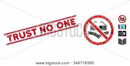Mosaic Not Read Books Icon And Red Trust No One Stamp Between Double Parallel Lines. Flat Vector Not