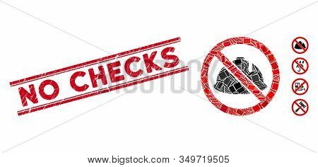 Mosaic No Protective Helmet Icon And Red No Checks Stamp Between Double Parallel Lines. Flat Vector 