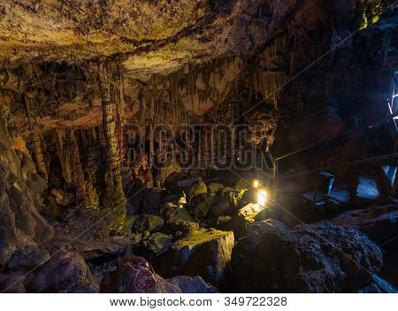 Tourists In Dikteo Andro Cave Also Known As Birth Place Of Zeus In Crete, Greece