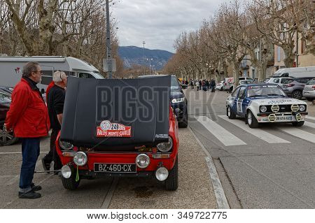 Buis-les-baronnies, France, February 1, 2020 : Historic Monte-carlo Rally Runs On The Roads Of South