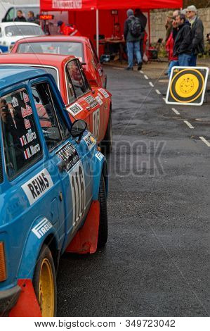 Saint-agreve, France, February 2, 2020 : Historic Monte-carlo Rally Stops On The Main Place. This 