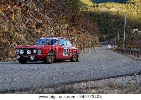 Pradelle, France, February 4, 2020 : Historic Monte-carlo Rally Runs On The Roads Of South Of France