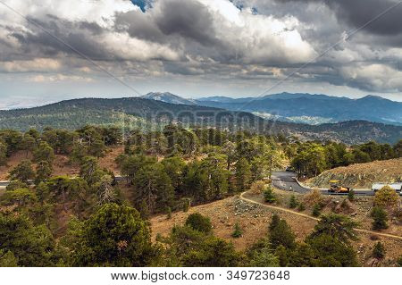 Olymbos, Cyprus - Oct 10. 2019. View From Mount Olympus, Highest Peak Of Island Of Cyprus. Troodos M