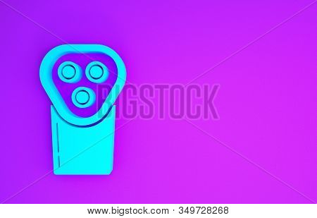 Blue Electric Razor Blade For Men Icon Isolated On Purple Background. Electric Shaver. Minimalism Co