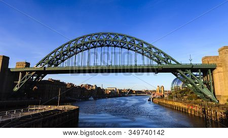 Gateshead, England - May 2:   The Tyne Bridge Connects Newcastle And Gateshead In North East England
