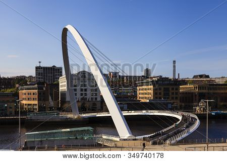 Gateshead, England - May 16: Gateshead Millennium Bridge Which Connects Gateshead And Newcastle Upon