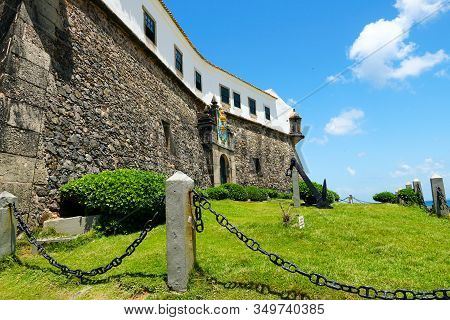 Farol Da Barra, Barra Lighthouse, In Salvador, Bahia, Brazil. The Historic Architecture Of Salvador 