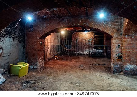 Abandoned Empty Old Dark Underground Vaulted Cellar