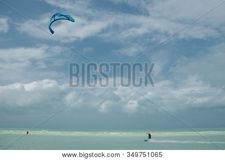 Mexico, Island Holbox - February 2020 Kite Surfing At Holbox Island In The Caribbean Sea