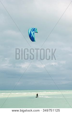 Mexico, Island Holbox - February 2020 Kite Surfing At Holbox Island In The Caribbean Sea