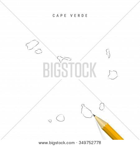 Cape Verde Freehand Pencil Sketch Outline Map Isolated On White Background. Empty Hand Drawn Vector 