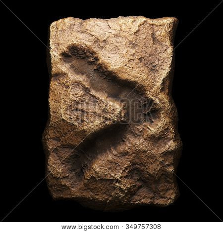 Rocky symbol right angle bracket. Font of stone isolated on black background. 3d rendering