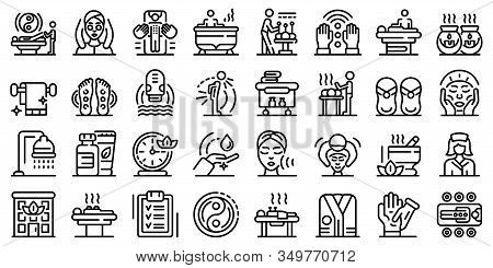 Masseur Icons Set. Outline Set Of Masseur Vector Icons For Web Design Isolated On White Background
